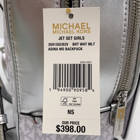Michael Kors Jet Set Girls Adina Medium Backpack MK Bright White Silver Multi - Picture 16 of 16